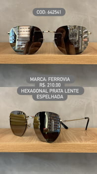 Óculos de Sol Ferrovia Unissex Prateado Hexagonal com Lente Espelhada Metal 642541