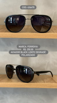 Óculos de Sol Ferrovia Preto Aviador Ponte Alta com Lente Degradê Polarizada 436470