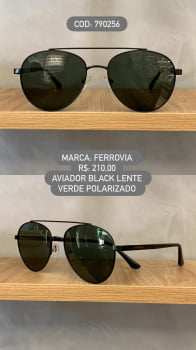 Óculos de Sol Ferrovia Preto Aviador Redondo Ponte Alta Metal Lente Verde Polarizada 790256