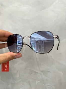 Óculos de Sol Ferrovia Preto com Prateado Esmaltado Hexagonal Atemporal Metal e Acetato Lente Degrade 453111
