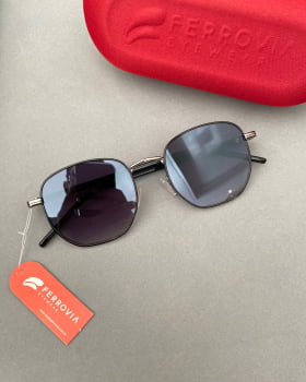 Óculos de Sol Ferrovia Preto com Prateado Esmaltado Hexagonal Atemporal Metal e Acetato Lente Degrade 453111