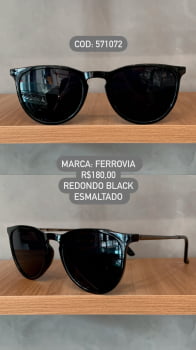 Óculos de Sol Ferrovia Preto e Chumbo Esmaltado Redondo Lente Preta Acetato e Metal 571072 