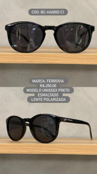 Óculos de Sol Ferrovia Preto Esmaltado Redondo em Acetato com lente Polarizada BC-HA0003 C1