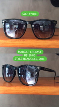 Óculos de Sol Ferrovia Preto Esmaltado Style Quadrado Lente Degrade Acetato 571033