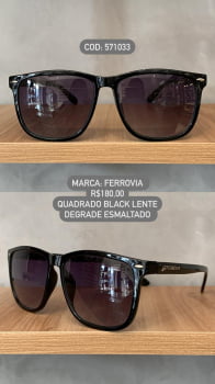 Óculos de Sol Ferrovia Preto Esmaltado Style Quadrado Lente Degrade Acetato 571033