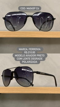 Óculos de Sol Ferrovia Preto Fosco Aviador com Lente Preta Degrade Polarizado em Metal M6045P C4