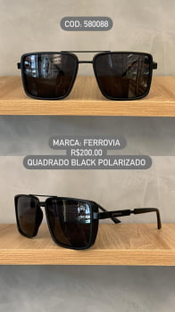 Óculos de Sol Ferrovia Preto Fosco Aviador Quadrado Ponte Alta com Lente Polarizada 580088