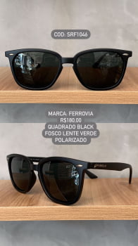 Óculos de Sol Ferrovia Preto Fosco Quadrado Lente Verde Acetato Polarizado SRF1046 C3