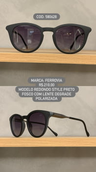 Óculos de Sol Ferrovia Preto Fosco Redondo com Lente Degrade Polarizada 580628 Óculos de Sol Ferrovia Preto Fosco Redondo com Lente Degrade Polarizada 580628