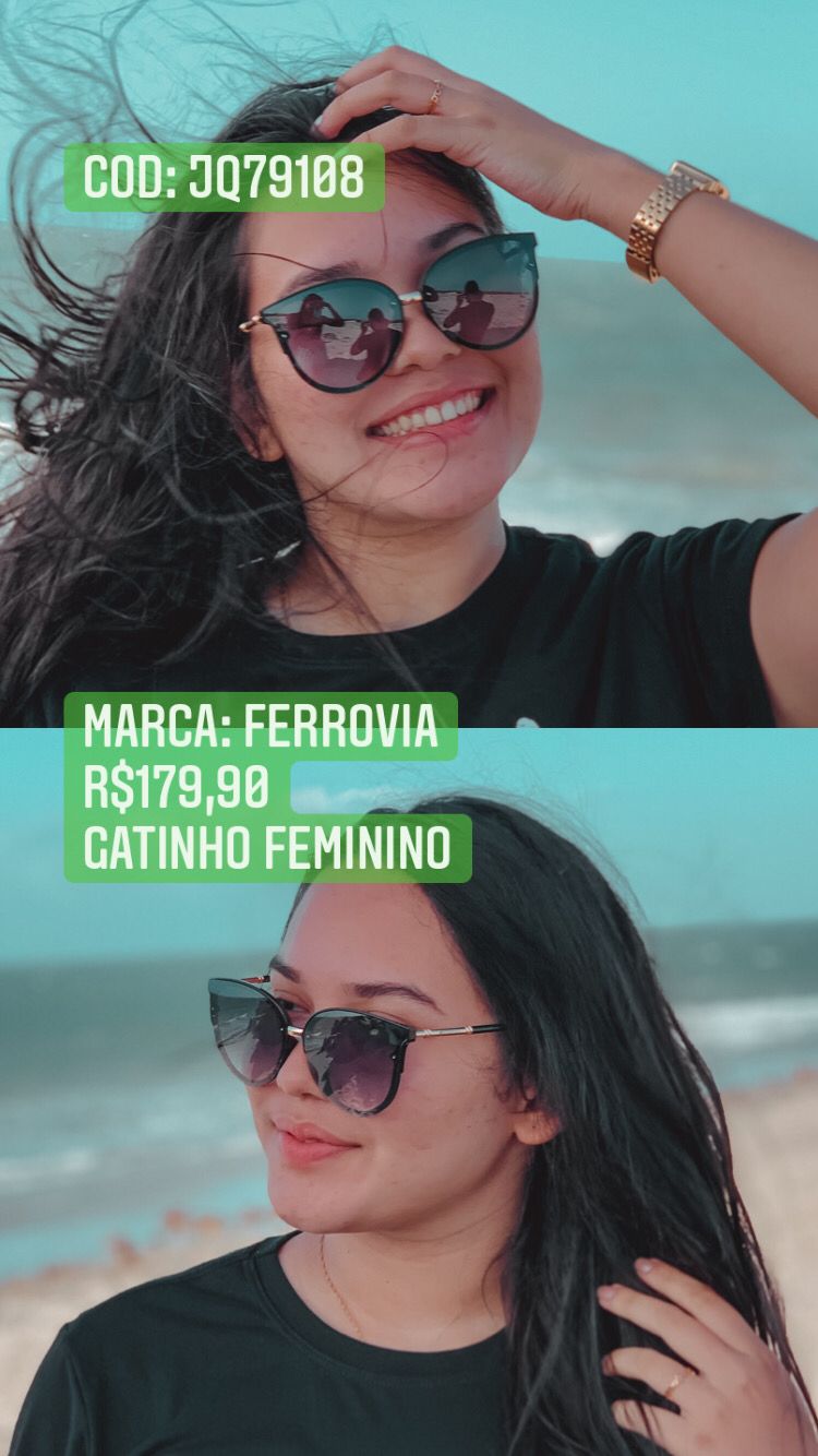 Óculos de Sol Feminino Gatinho Preto Lente Degrade Ferrovia - JQ79108