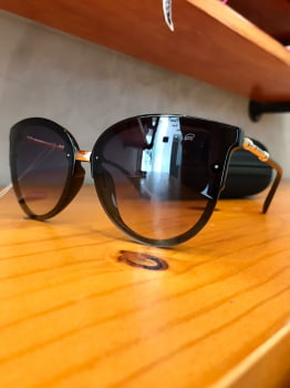 Óculos de Sol Feminino Gatinho Preto Lente Degrade Ferrovia - JQ79108