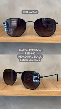 Óculos de Sol Ferrovia Preto Hexagonal com Lente Degrade em Metal 642541