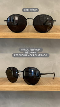 Óculos de Sol Ferrovia Preto Redondo Metal com Lente Preta polarizado 283582