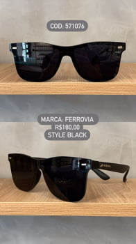 Óculos de Sol Ferrovia Preto Style com Lente Preta em Acetato 571076