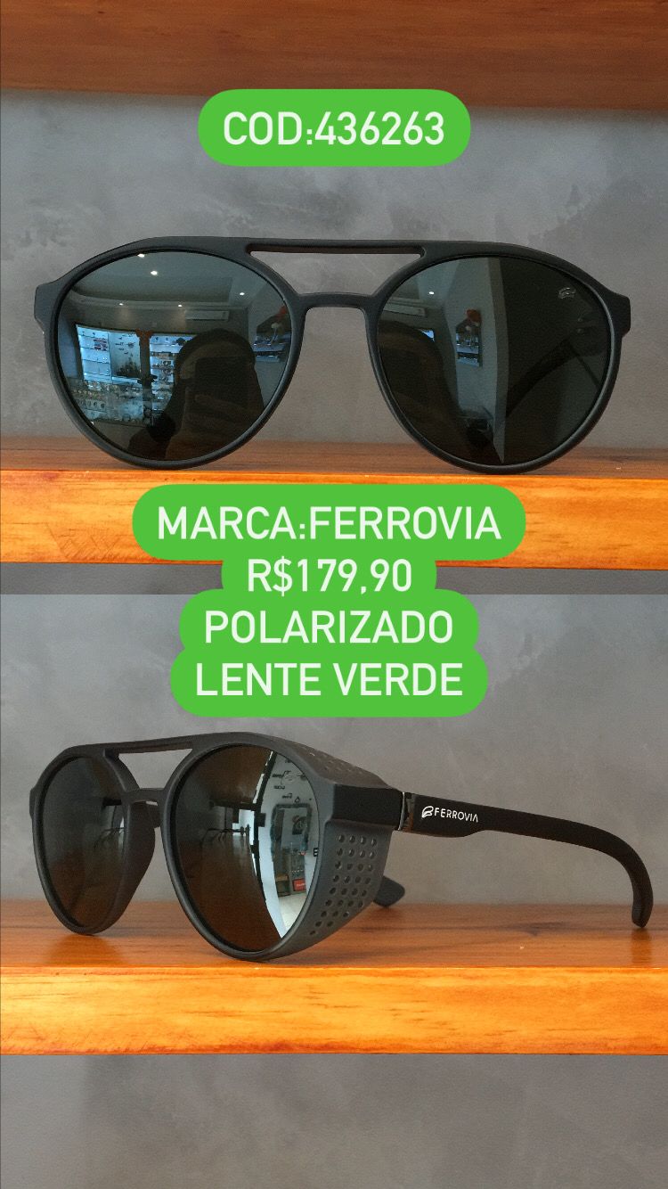 Óculos de Sol Alok Masculino Polarizado Cinza Fosco Com Lente Verde Redondo Ferrovia  - 436263