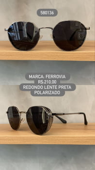 Óculos de Sol Ferrovia Redondo Prata Lente Preta em Metal Polarizado 580136 Óculos de Sol Ferrovia Redondo Prata Lente Preta em Metal Polarizado 580136