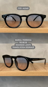 Óculos de Sol Ferrovia Preto Esmaltado Acetato Redondo Lente Translúcida Degrade 642660