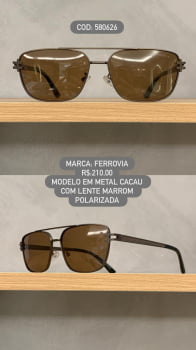 Óculos de Sol Ferrovia Style Marrom Ponte Alta Lente Cacau Polarizada em Metal 580626