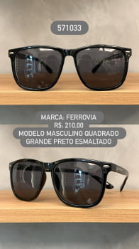 Óculos de Sol Ferrovia Masculino Preto Esmaltado Quadrado com Lente Preta Acetato 571033