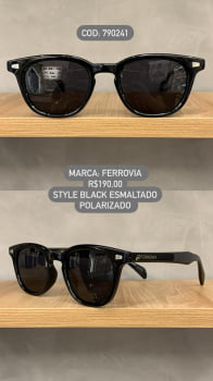 Óculos de Sol Ferrovia Style Preto Esmaltado Quadrado em Acetato Polarizado 790241