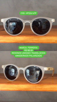 Óculos de Sol Ferrovia Cinza Amadeirado Redondo Acetato Lente Preta HP226167P 
