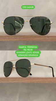 Óculos De Sol Ferrovia Dourado Unissex Esmaltado Metal Aviador Lente Verde 642438
