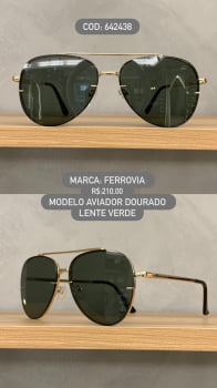 Óculos De Sol Ferrovia Dourado Unissex Esmaltado Metal Aviador Lente Verde 642438