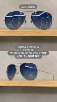 Óculos De Sol Ferrovia Unissex Aviador Retro Dourado com Lente Azul Polarizada degrade Metal 283833