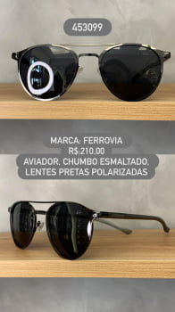 Óculos de Sol Ferrovia Unissex Chumbo Aviador Redondo com Ponte Alta Lente Polarizado Metal 453099