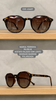 Óculos de Sol Ferrovia Unissex Rajado Esmaltado Redondo em Acetato com lente Polarizada 436657