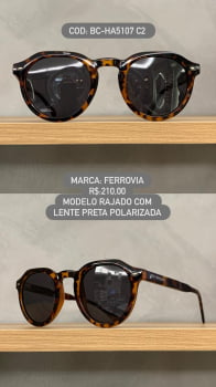 Óculos de Sol Ferrovia Unissex Rajado Esmaltado Redondo em Acetato com lente Polarizada BC-HA5107 C2