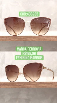 Óculos de Sol Gatinho Feminino Dourado Metal com Lente Marrom 436235