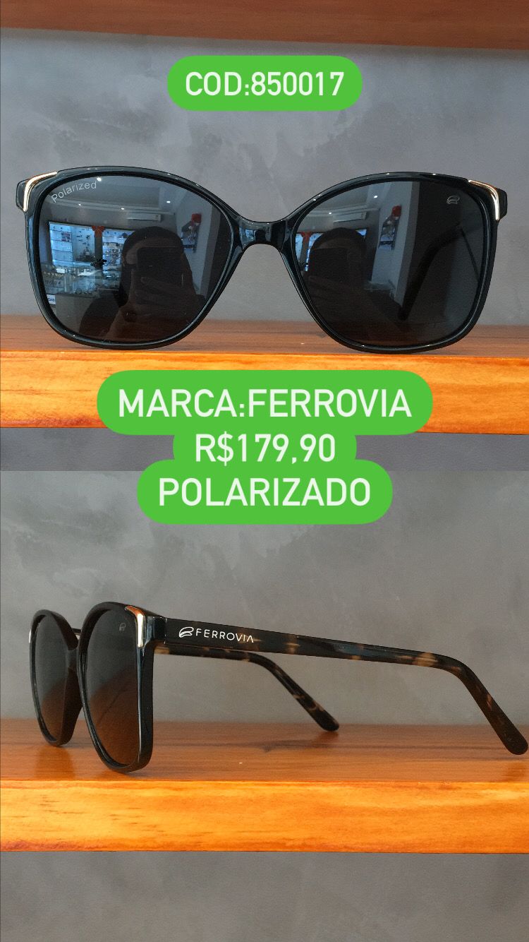 Óculos de Sol Gatinho Feminino Polarizado Casco De Tartaruga Com Lente Preta Acetato Ferrovia - 850017