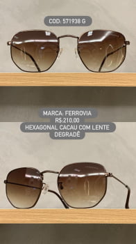 Óculos de Sol  Hexagonal Cacau Grande Clássico com Lente Degrade Metal Ferrovia 571938 