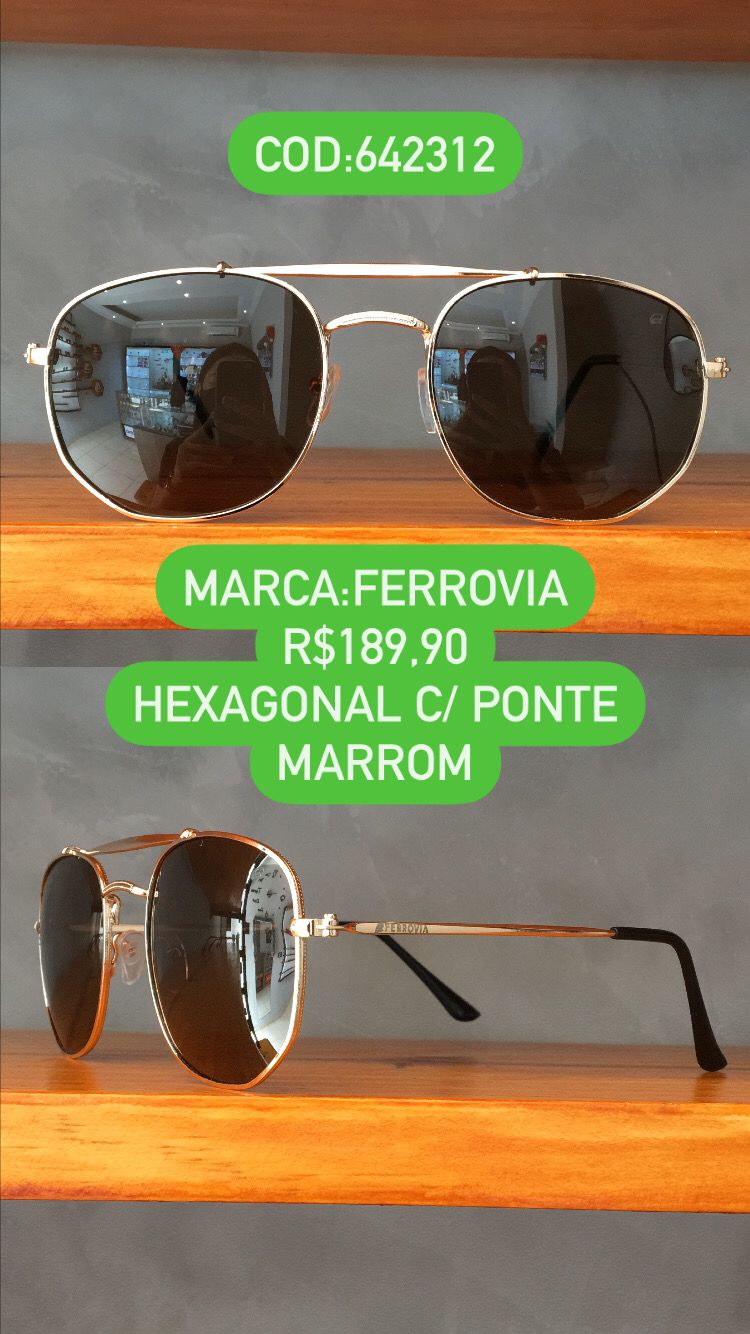 Óculos de Sol Feminino Hexagonal Com Ponte Retrô Polarizado Rose Com Lente Marrom Ferrovia - 642312 