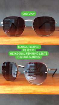 Óculos de Sol Hexagonal Feminino Rosê com Lente Degradê Eclipse Z909