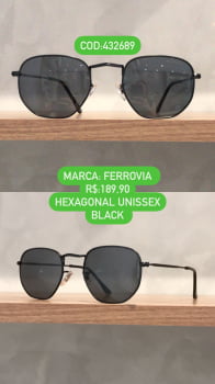 Óculos de Sol Hexagonal Retrô Unissex Preto Metal Ferrovia 432689