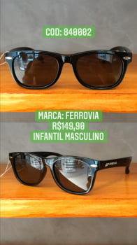 Óculos de Sol Ferrovia Infantil Masculino Polarizado Preto Com Lente Preta Esmaltado - 840002