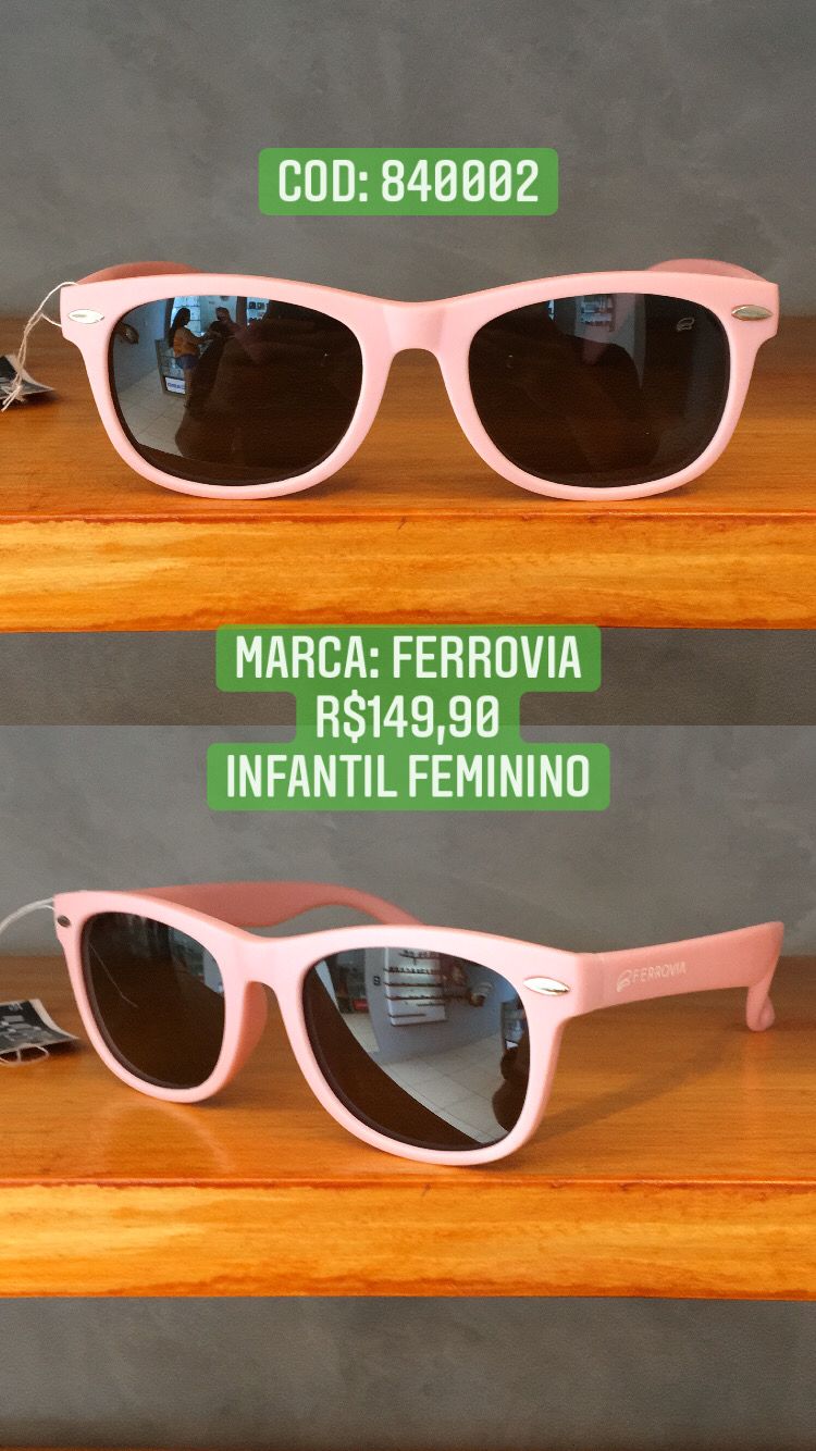 Óculos de Sol Infantil Feminino Polarizado Rosa Com Lente Preta Acetato Ferrovia - 840002