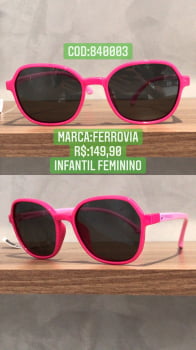 Óculos de Sol Infantil Feminino Polarizado Rosa com Lente Preta Ferrovia 840003R