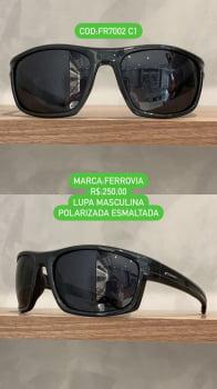 Óculos de Sol Ferrovia Masculino Preto Esmaltado Lupa Esportivo Flexível Acetato Polarizado FR7002 C1