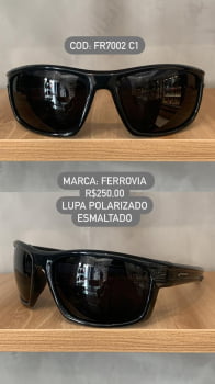 Óculos de Sol Ferrovia Masculino Preto Esmaltado Lupa Esportivo Flexível Acetato Polarizado FR7002 C1