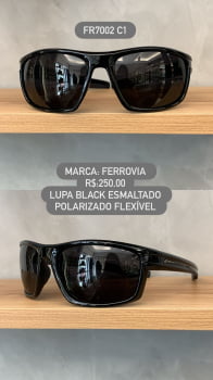 Óculos de Sol Ferrovia Masculino Preto Esmaltado Lupa Esportivo Flexível Acetato Polarizado FR7002 C1