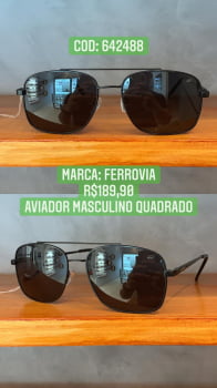 Óculos de Sol Ferrovia Maculino Aviador Quadrado Polarizado Retrô Preto Metal 642488