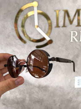 Óculos de Sol Masculino Alok Redondo Marrom com Lente Marrom Metal To Be 1002480901