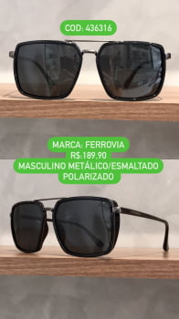 Óculos de Sol Masculino Aviador Quadrado Chumbo Ponte Alta Polarizado Lente Preta Metal Ferrovia 436316