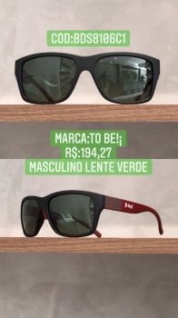Óculos de Sol Masculino com Armação com detalhe Vermelho Com Lente Verde To Be BDS81065C1