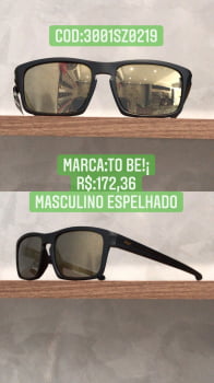 Óculos de Sol Masculino Preto Quadrado com Lente Espelhada Acetato To Be 3001sz0219