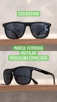 Óculos de Sol Masculino Acetato Esmaltado Preto com Lente Preta Ferrovia 642440