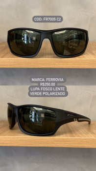 Óculos de Sol Ferrovia Masculino Preto Fosco Lupa Esportivo Flexível Lente Verde Polarizado em Acetato FR7005 C2